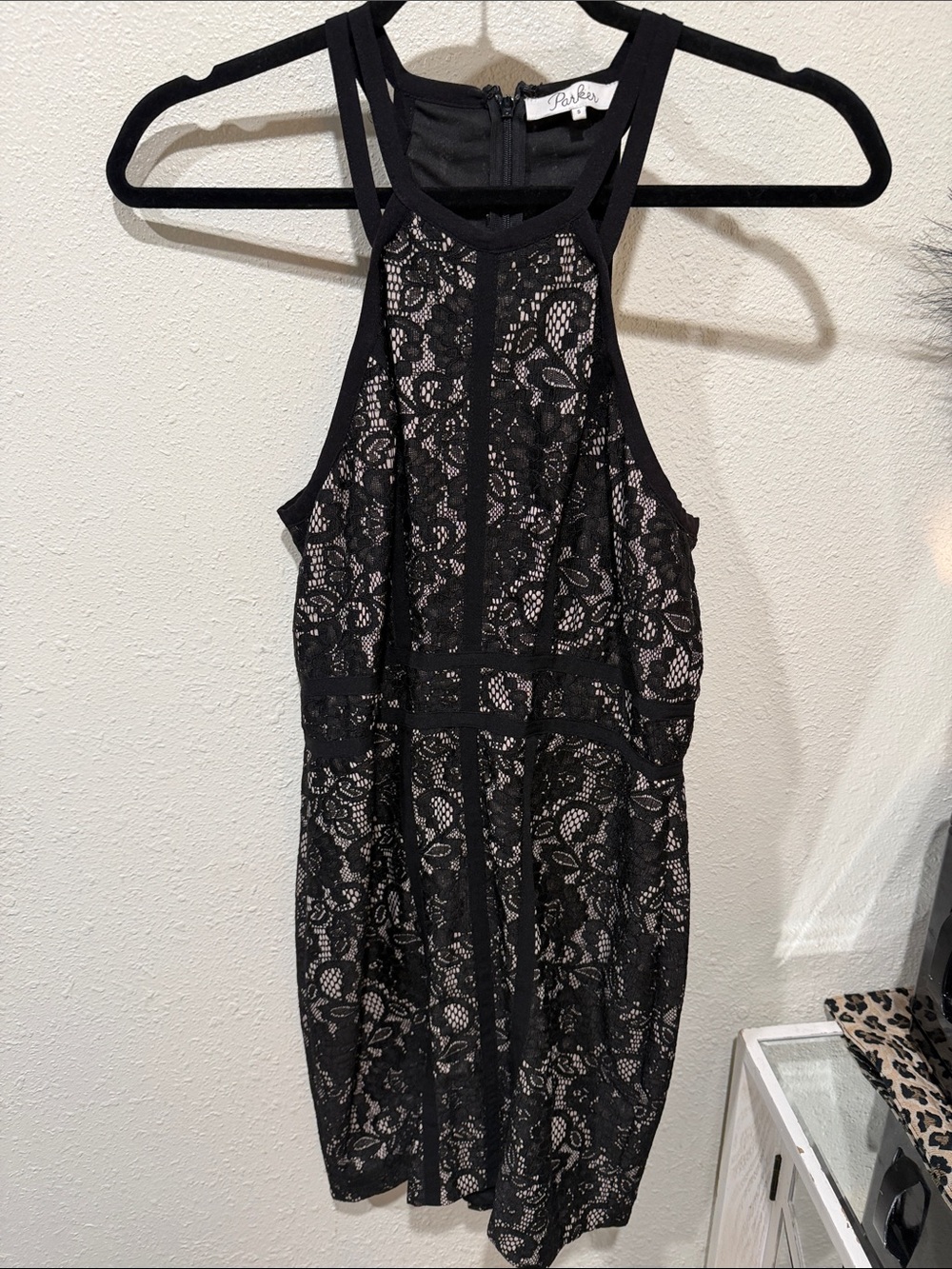 Parker Black Lace Halter Dress with black Lining